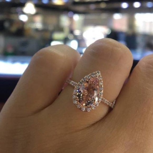 NEW 18K Rose Gold Diamond Halo Teardrop Ring - Picture 4 of 5